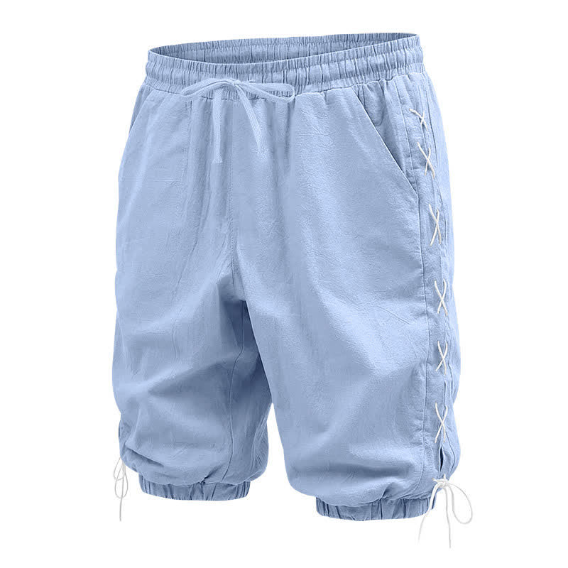 Short bermuda d'été décontracté à cordon de serrage et fente latérale, couleur unie, avec poches, Buddha Stones. - image 17