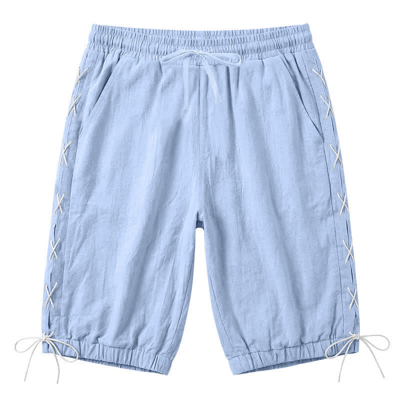 Short bermuda d'été décontracté à cordon de serrage et fente latérale, couleur unie, avec poches, Buddha Stones. - Bleu clair - US/UK/AU44，EU54 (3XL) - image 16