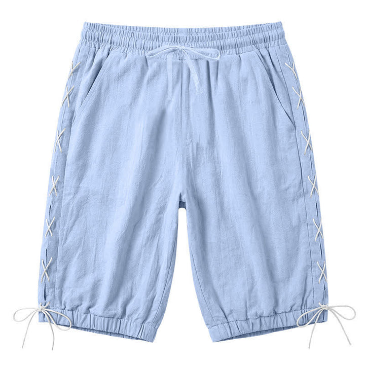 Short bermuda d'été décontracté à cordon de serrage et fente latérale, couleur unie, avec poches, Buddha Stones. - Bleu clair - US/UK/AU44，EU54 (3XL) - image 16