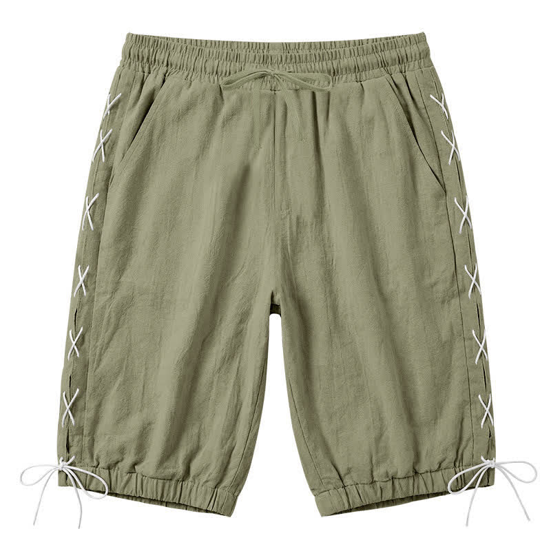 Short bermuda d'été décontracté à cordon de serrage et fente latérale, couleur unie, avec poches, Buddha Stones. - Vert olive - US/UK/AU44，EU54 (3XL) - image 25