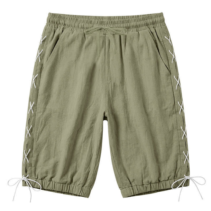 Short bermuda d'été décontracté à cordon de serrage et fente latérale, couleur unie, avec poches, Buddha Stones. - Vert olive - US/UK/AU44，EU54 (3XL) - image 25
