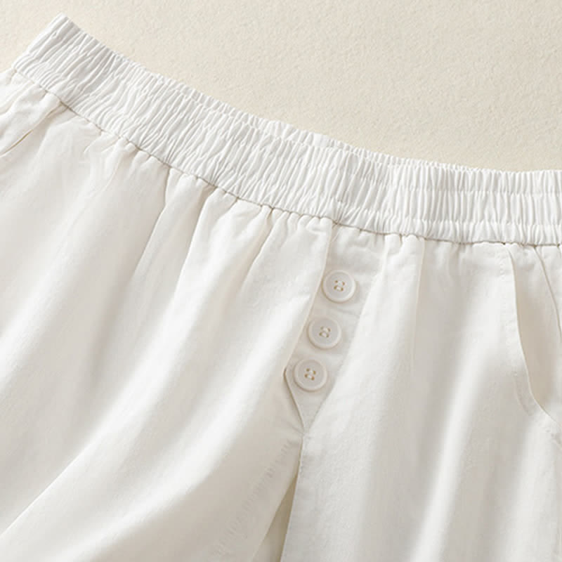 Buddha Stones Short d'été décontracté pour femme, uni, à boutons décoratifs et poches - image 16