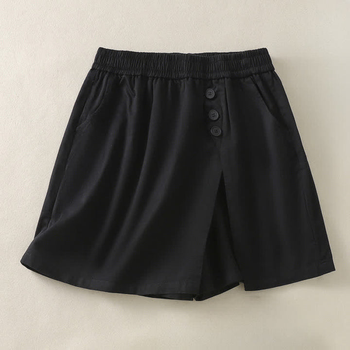 Buddha Stones Short d'été décontracté pour femme, uni, à boutons décoratifs et poches - image 17