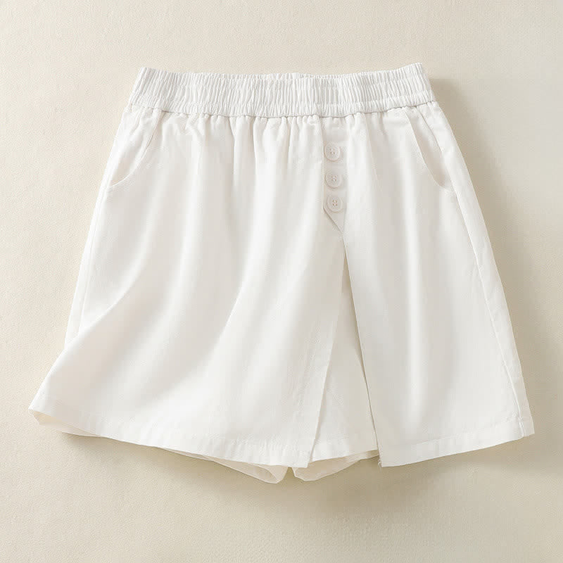 Buddha Stones Short d'été décontracté pour femme, uni, à boutons décoratifs et poches - image 14