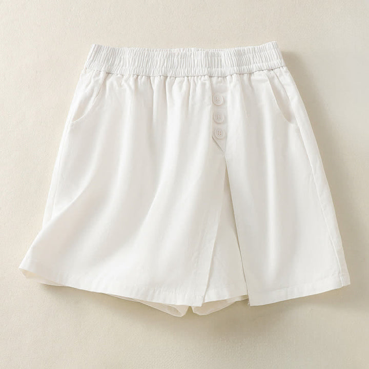 Buddha Stones Short d'été décontracté pour femme, uni, à boutons décoratifs et poches - image 14