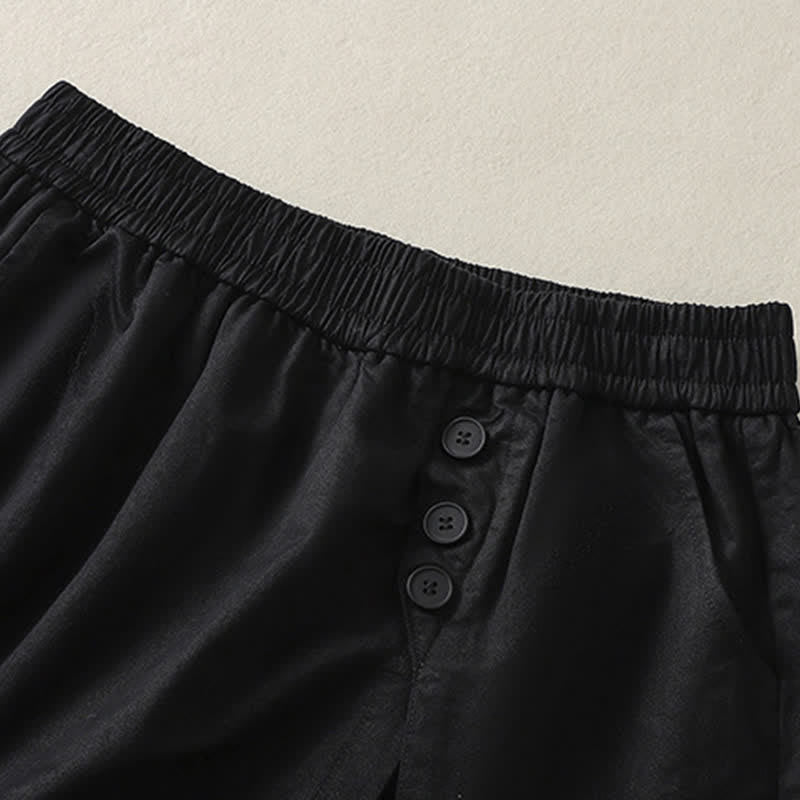 Buddha Stones Short d'été décontracté pour femme, uni, à boutons décoratifs et poches - image 19