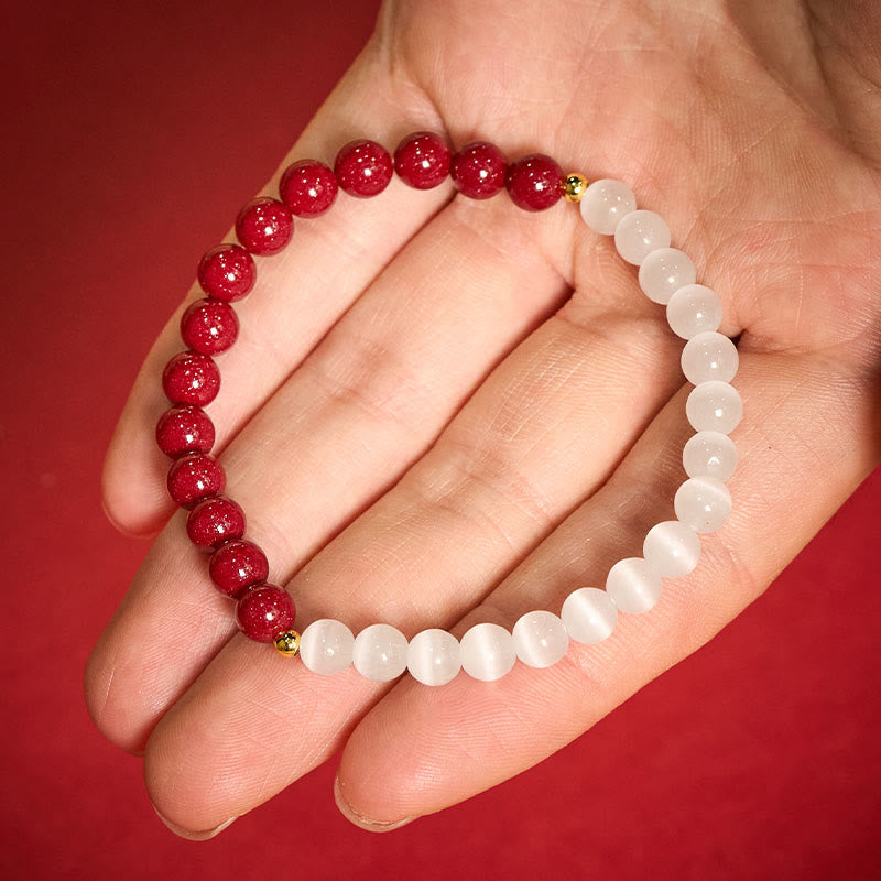 Buddha Stones Bracelet apaisant œil de chat blanc cinabre - 6 mm Cinabre (Tour de poignet : 14–15 cm) - image 12