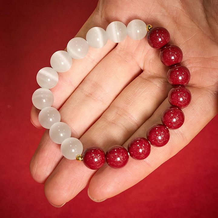 Buddha Stones Bracelet apaisant œil de chat blanc cinabre - 10 mm Cinabre (Tour de poignet : 16–17 cm) - image 0