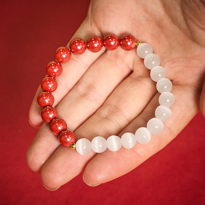 Buddha Stones Bracelet apaisant œil de chat blanc cinabre - Cinabre rouge 8 mm (Tour de poignet : 15–16 cm) - image 19