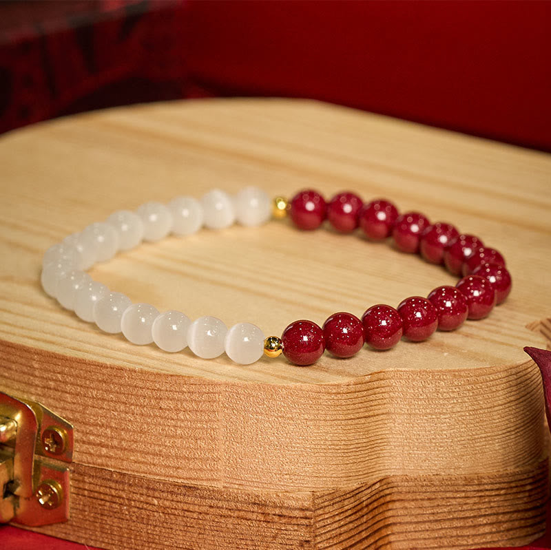 Buddha Stones Bracelet apaisant œil de chat blanc cinabre - image 13