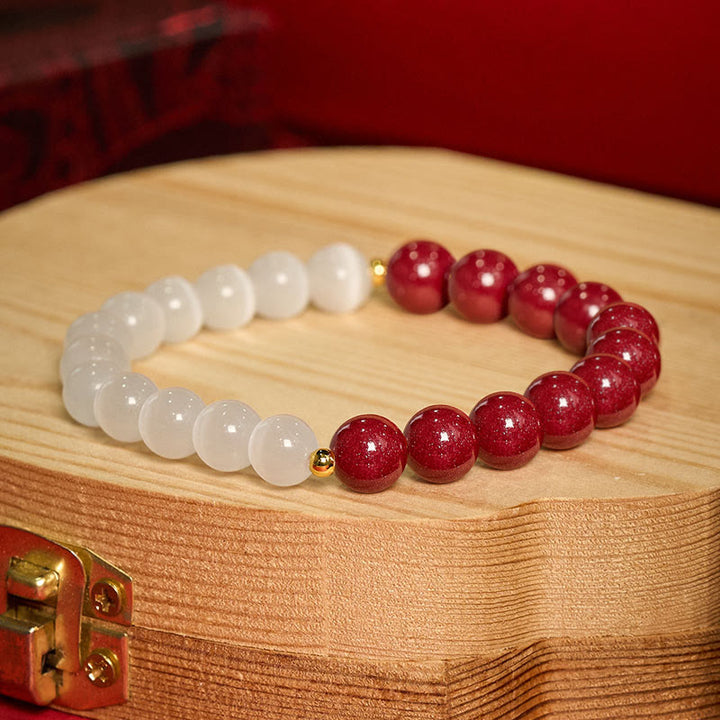 Buddha Stones Bracelet apaisant œil de chat blanc cinabre - 8 mm Cinabre (Tour de poignet : 15–16 cm) - image 9