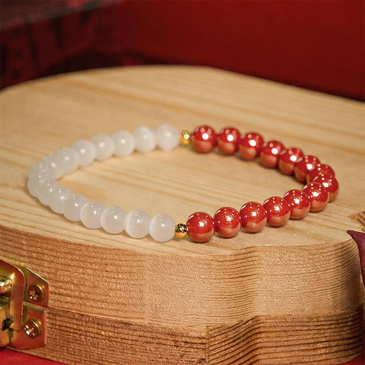 Buddha Stones Bracelet apaisant œil de chat blanc cinabre - Cinabre rouge 6 mm (Tour de poignet : 14–15 cm) - image 17
