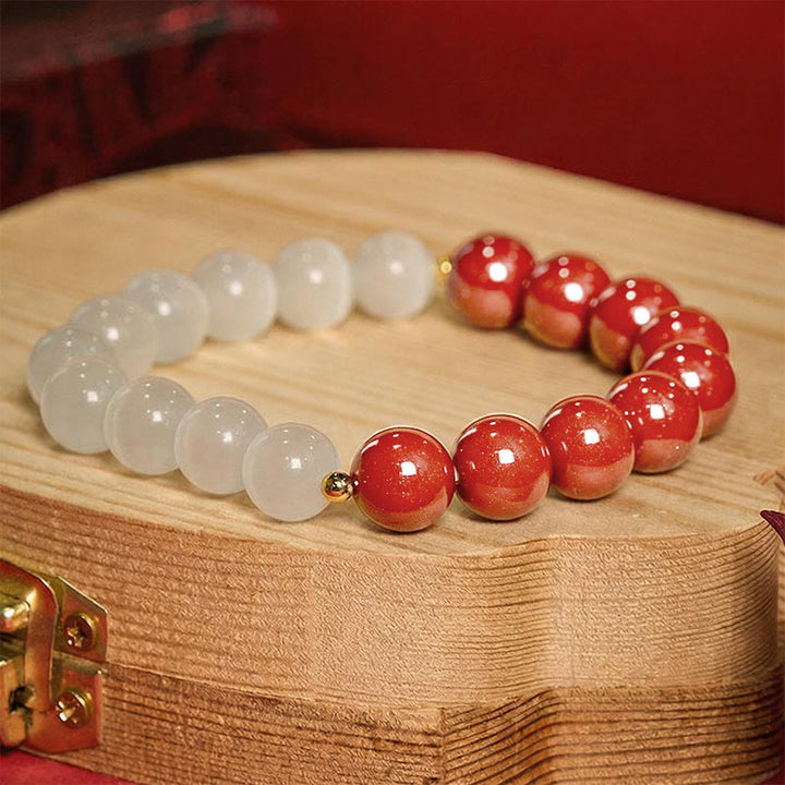 Buddha Stones Bracelet apaisant œil de chat blanc cinabre - Cinabre rouge 10 mm (Tour de poignet : 16–17 cm) - image 24