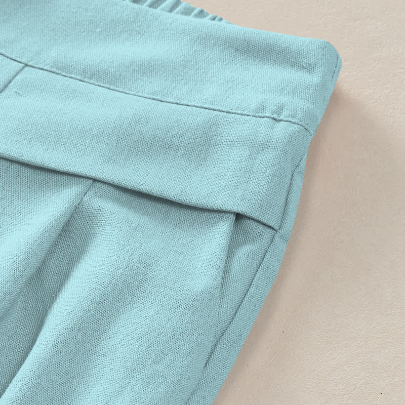 Buddha Stones Pantalon large à taille élastique et poches pour femme, en coton et lin à motif de feuilles dégradées - image 2