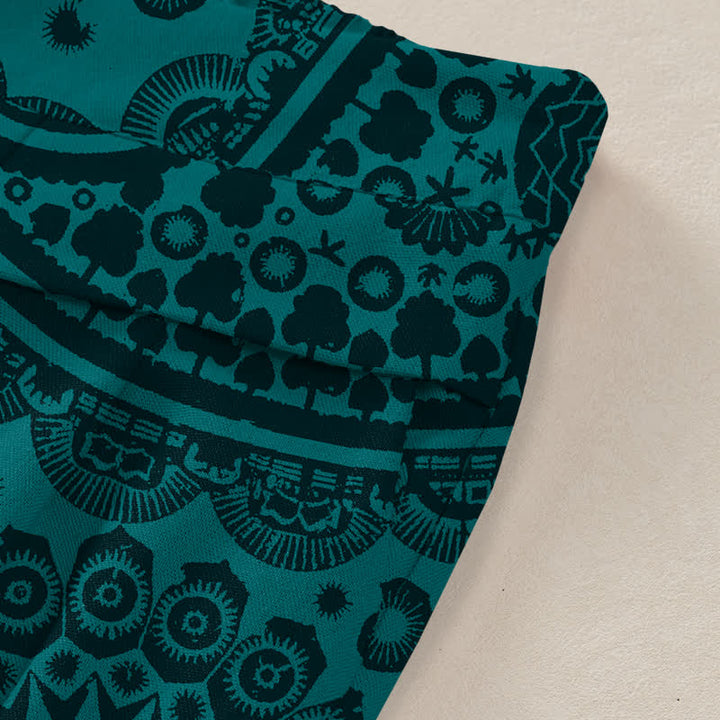 Buddha Stones Pantalon large pour femme en coton et lin à motif cachemire bohème, taille élastique et poches - image 2