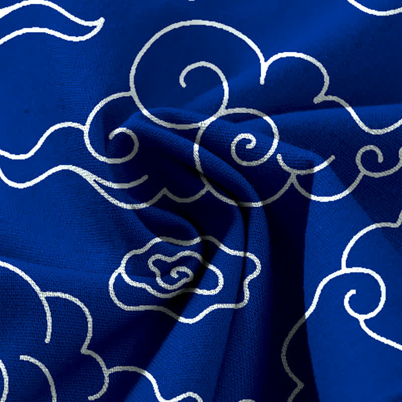 Buddha Stones Pantalon large à taille élastique et poches pour femme, en coton et lin à motif nuageux - image 3