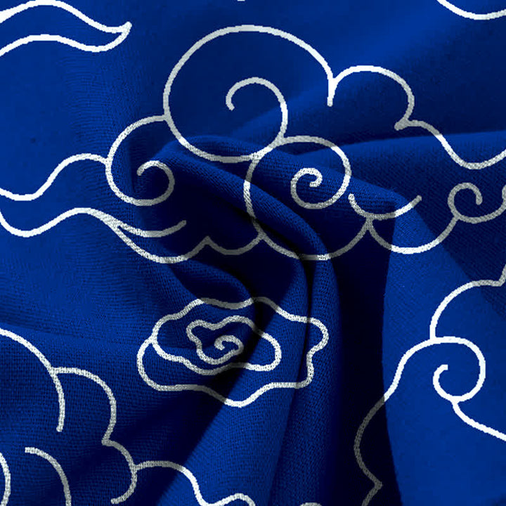 Buddha Stones Pantalon large à taille élastique et poches pour femme, en coton et lin à motif nuageux - image 3