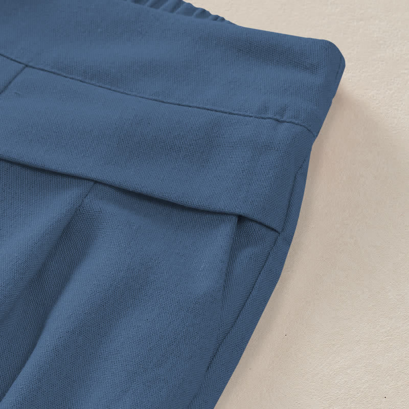 Buddha Stones Pantalon large à taille élastique et poches pour femme, en coton et lin, motif grues et nuages - image 2
