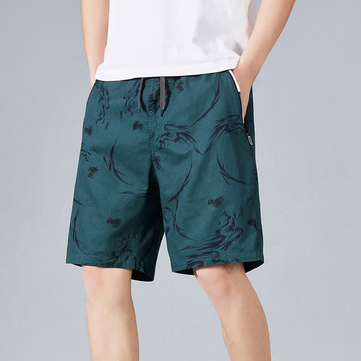 Buddha Stones Short d'été pour homme en coton à cordon de serrage et imprimé abstrait, avec poches - DarkCyan - US/UK/AU48，EU58(5XL) - image 12