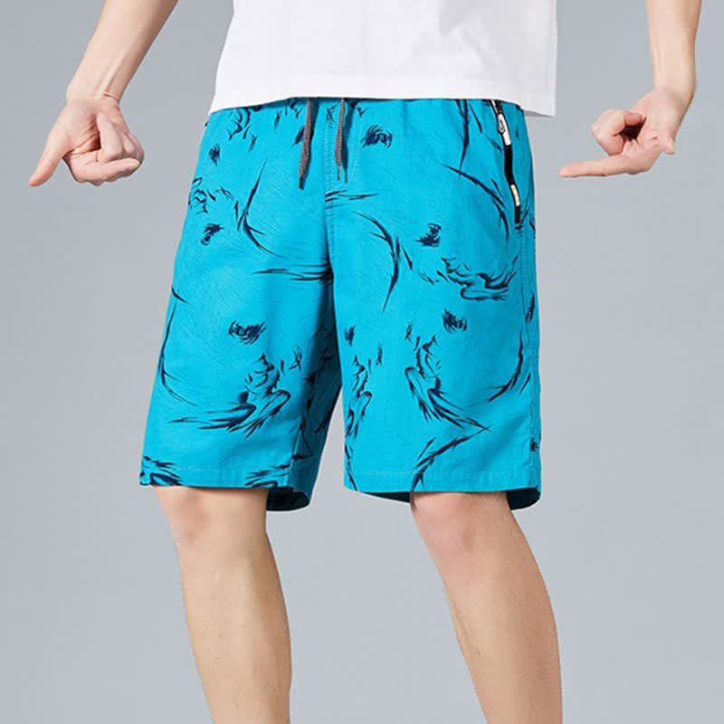 Buddha Stones Short d'été pour homme en coton à cordon de serrage et imprimé abstrait, avec poches - image 20