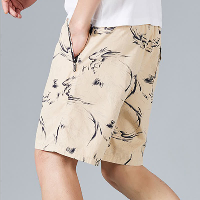 Buddha Stones Short d'été pour homme en coton à cordon de serrage et imprimé abstrait, avec poches - image 1