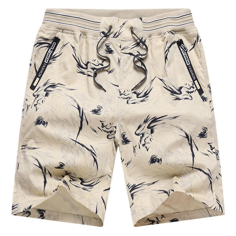 Buddha Stones Short d'été pour homme en coton à cordon de serrage et imprimé abstrait, avec poches - image 5