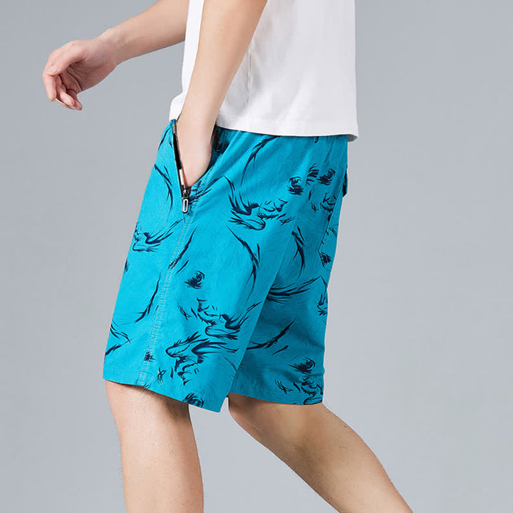 Buddha Stones Short d'été pour homme en coton à cordon de serrage et imprimé abstrait, avec poches - image 19