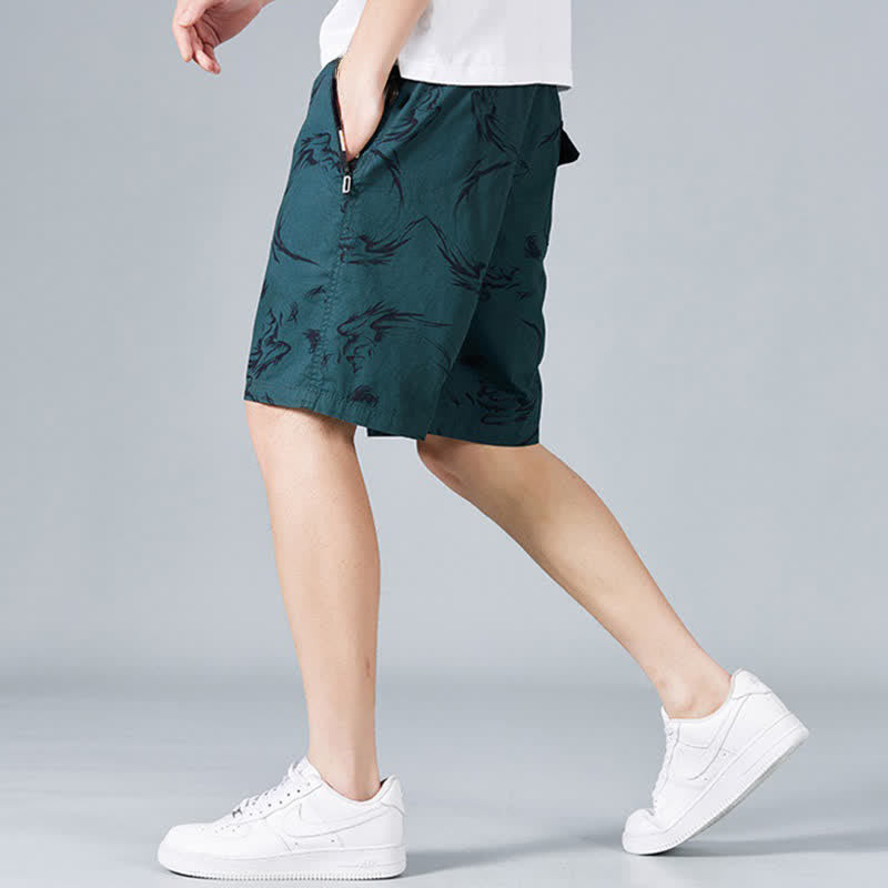 Buddha Stones Short d'été pour homme en coton à cordon de serrage et imprimé abstrait, avec poches - image 14