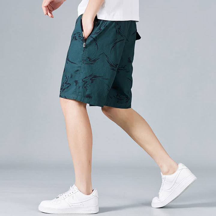 Buddha Stones Short d'été pour homme en coton à cordon de serrage et imprimé abstrait, avec poches - image 14