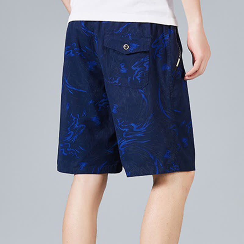 Buddha Stones Short d'été pour homme en coton à cordon de serrage et imprimé abstrait, avec poches - image 9