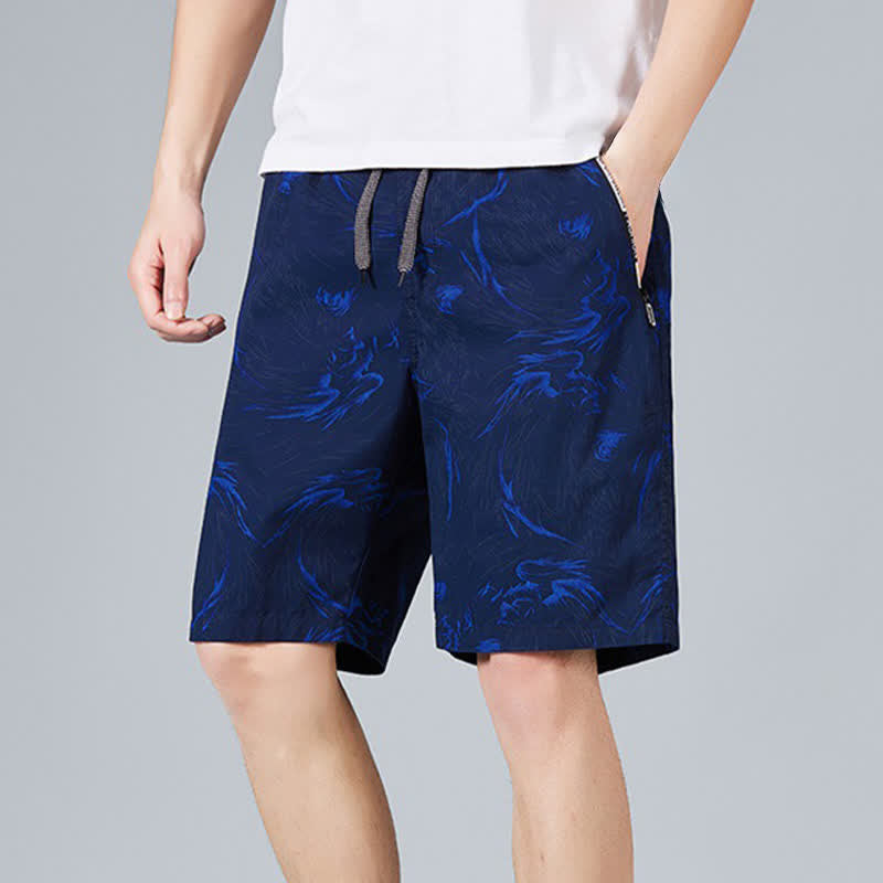 Buddha Stones Short d'été pour homme en coton à cordon de serrage et imprimé abstrait, avec poches - image 8