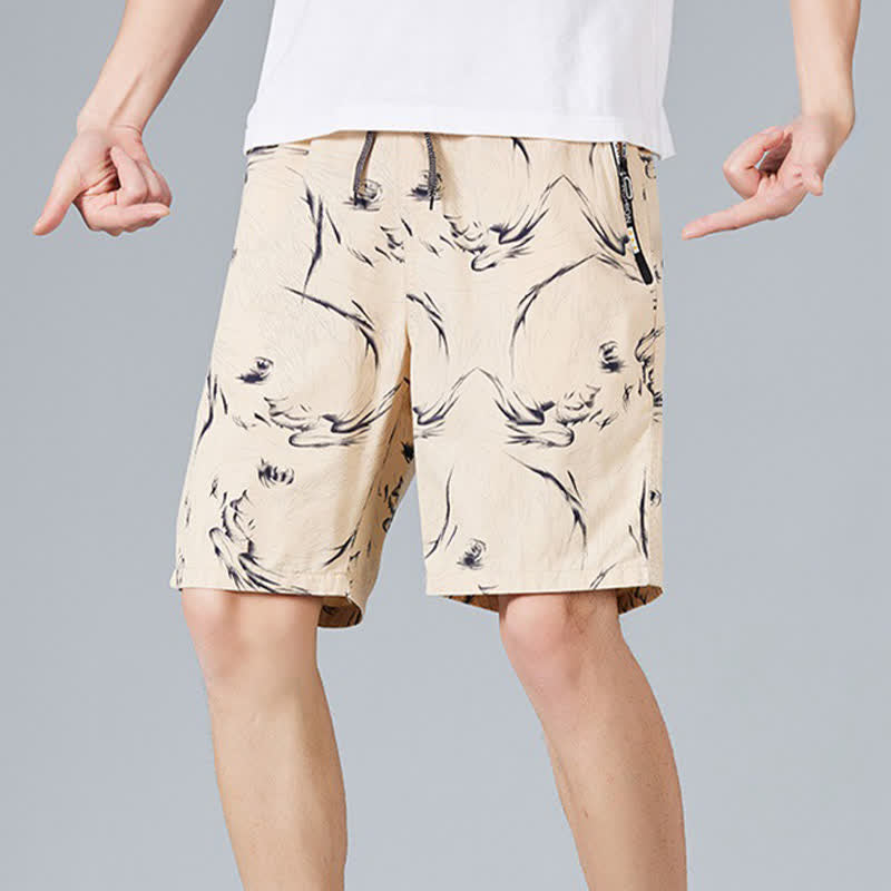 Buddha Stones Short d'été pour homme en coton à cordon de serrage et imprimé abstrait, avec poches - image 3
