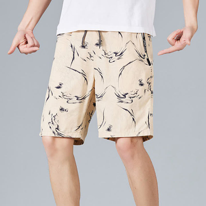 Buddha Stones Short d'été pour homme en coton à cordon de serrage et imprimé abstrait, avec poches - image 3