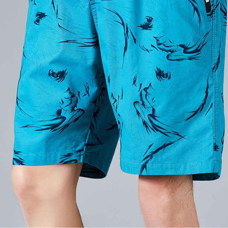 Buddha Stones Short d'été pour homme en coton à cordon de serrage et imprimé abstrait, avec poches - image 23