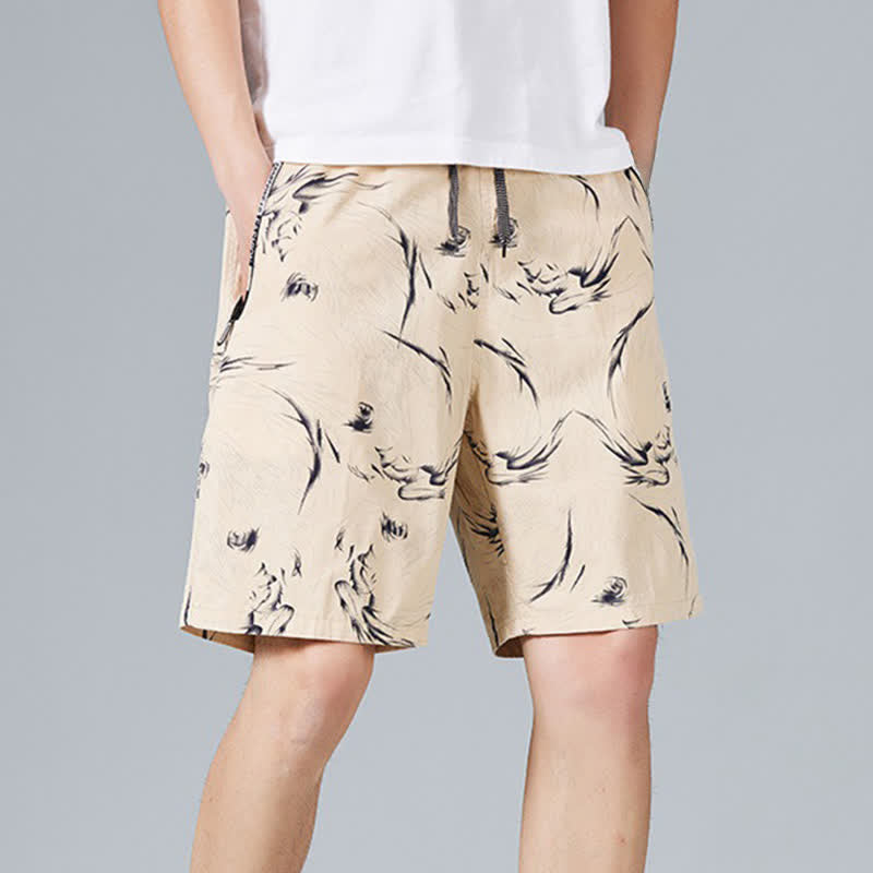 Buddha Stones Short d'été pour homme en coton à cordon de serrage et imprimé abstrait, avec poches - image 4
