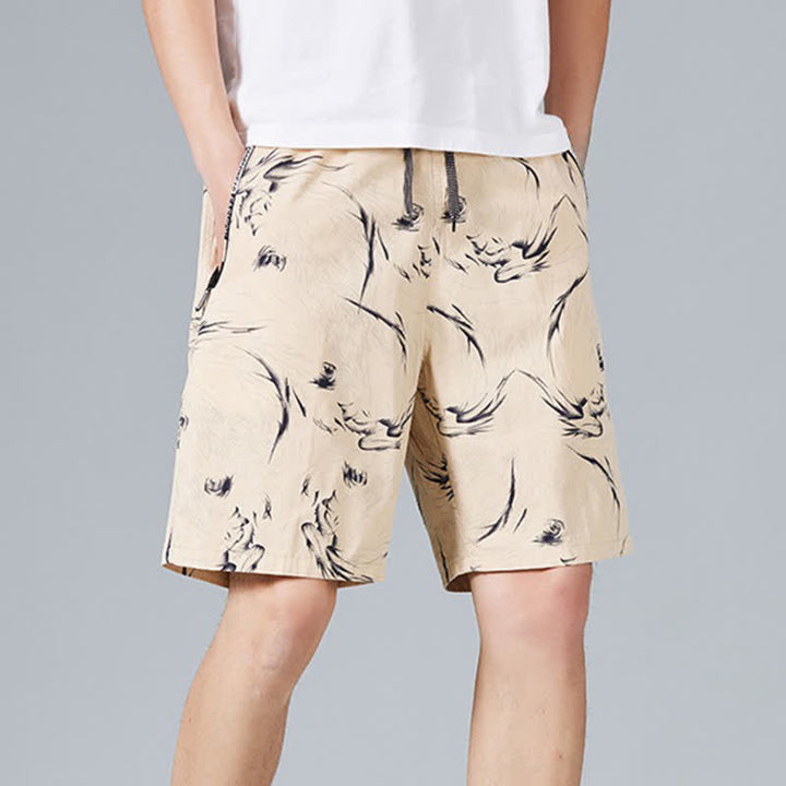 Buddha Stones Short d'été pour homme en coton à cordon de serrage et imprimé abstrait, avec poches - image 4