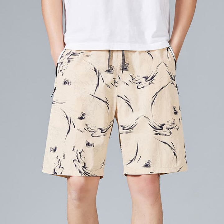 Buddha Stones Short d'été pour homme en coton à cordon de serrage et imprimé abstrait, avec poches - Blé - US/UK/AU48，EU58(5XL) - image 0