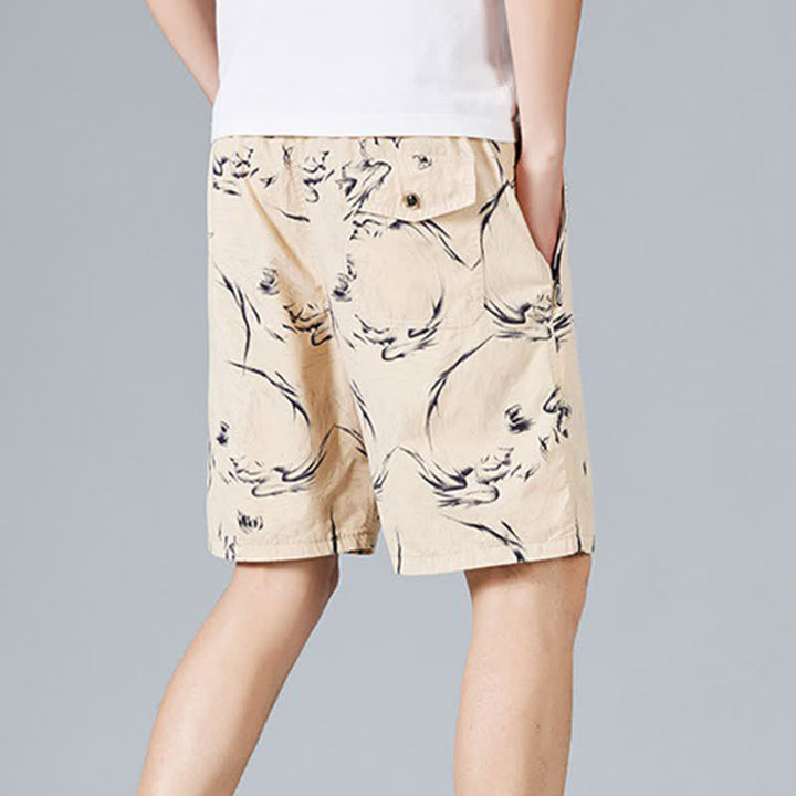 Buddha Stones Short d'été pour homme en coton à cordon de serrage et imprimé abstrait, avec poches - image 2