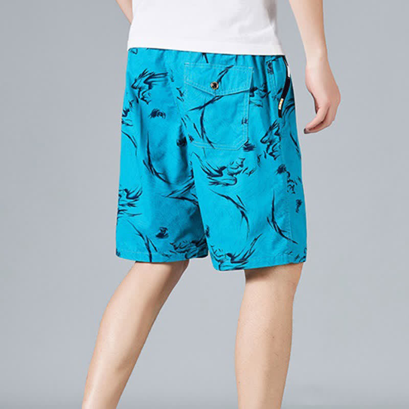 Buddha Stones Short d'été pour homme en coton à cordon de serrage et imprimé abstrait, avec poches - image 21
