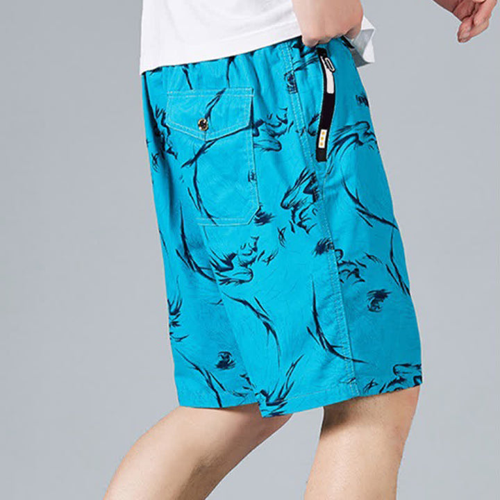 Buddha Stones Short d'été pour homme en coton à cordon de serrage et imprimé abstrait, avec poches - image 22