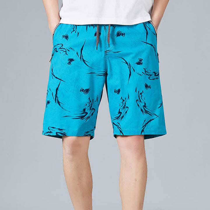 Buddha Stones Short d'été pour homme en coton à cordon de serrage et imprimé abstrait, avec poches - Bleu ciel profond - US/UK/AU48，EU58(5XL) - image 18