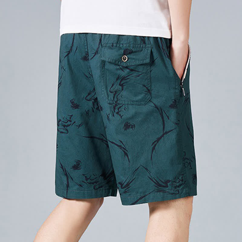 Buddha Stones Short d'été pour homme en coton à cordon de serrage et imprimé abstrait, avec poches - image 13