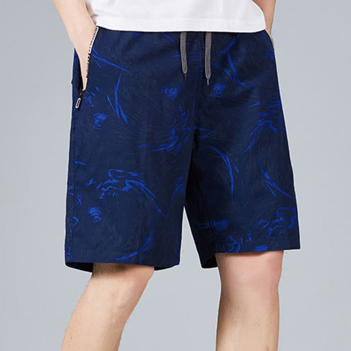 Buddha Stones Short d'été pour homme en coton à cordon de serrage et imprimé abstrait, avec poches - image 7