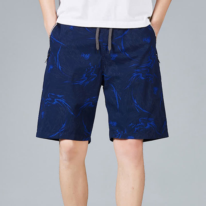Buddha Stones Short d'été pour homme en coton à cordon de serrage et imprimé abstrait, avec poches - Bleu royal - US/UK/AU48，EU58(5XL) - image 6