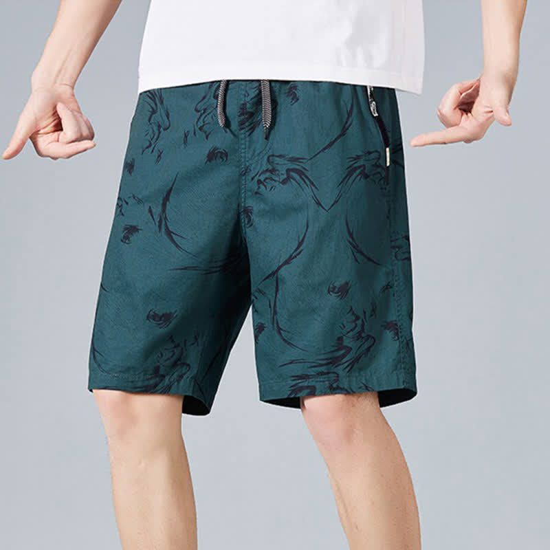 Buddha Stones Short d'été pour homme en coton à cordon de serrage et imprimé abstrait, avec poches - image 15
