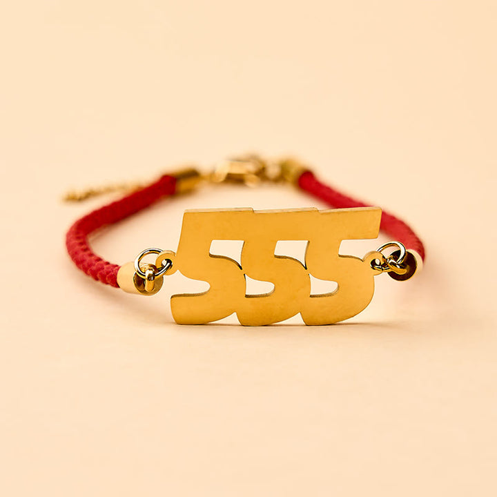Buddha Stones Bracelet de foi ajustable en acier titane avec chiffres des anges - 555 - Cordon rouge doré (Tour de poignet : 15-20 cm) - image 0