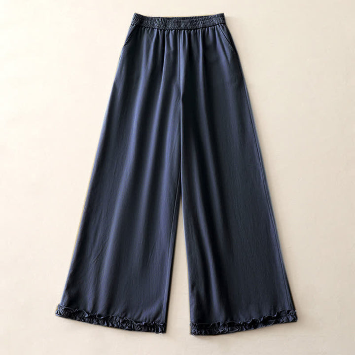 Buddha Stones Pantalon large à volants et poches pour femme, en coton uni, style printemps décontracté. - image 18
