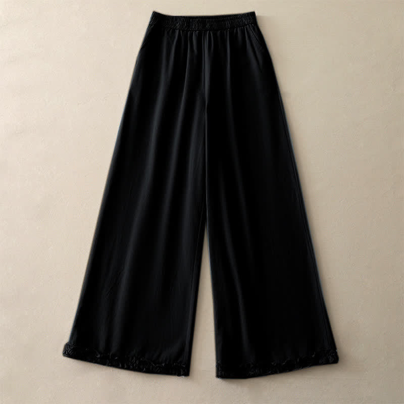 Buddha Stones Pantalon large à volants et poches pour femme, en coton uni, style printemps décontracté. - image 19