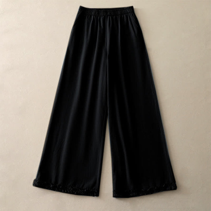 Buddha Stones Pantalon large à volants et poches pour femme, en coton uni, style printemps décontracté. - image 19