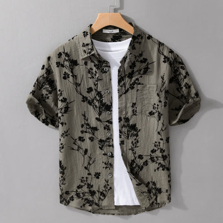Buddha Stones Chemise d'été décontractée à boutons pour homme, à manches courtes et à motif floral, avec poche décorative - Vert olive - US/UK/AU44，EU54 (3XL) - image 0